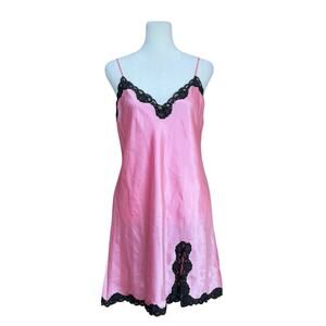 Y2K Cruz‎ Natori Pink Babydoll Slip Dress Sm Satin Barbiecore Lace Chemise Fairy
